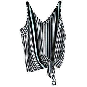 George Striped Tank Top With Tie-Up Side Knot Blue White - Medium
